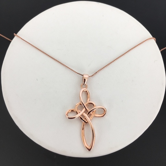 Women’s Copper Celtic Knot Cross Pendant and Box Chain Necklace Shiny Religious - Picture 8 of 11
